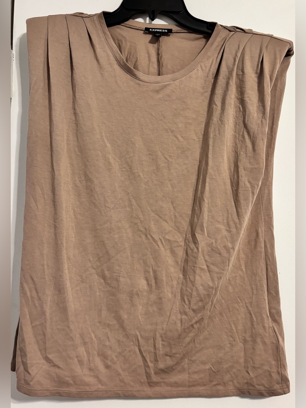 Express Sleeveless Pleated Shoulder Tank Top - Taupe